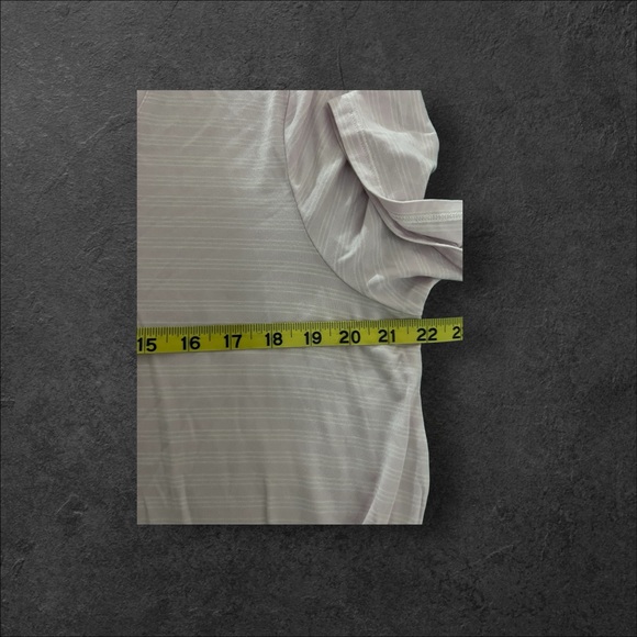 Matty M Ladies' very pale, violet and white stripe V-Neck Twist Front Tee. - Picture 10 of 10